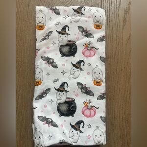 Halloween Ghost Kitchen Towels Set of 2 Pink Pumpkin Bat Witch Hat 100% Cotton